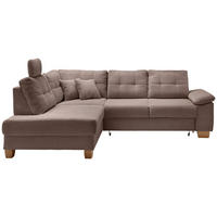 ECKSOFA Graubraun Cord Bettkasten, Schlaffunktion, Sitztiefenverstellung, Kopfstütze, Liegefläche im Originalstoff  - Graubraun/Naturfarben, MODERN, Holz/Textil (206/274cm) - Livetastic
