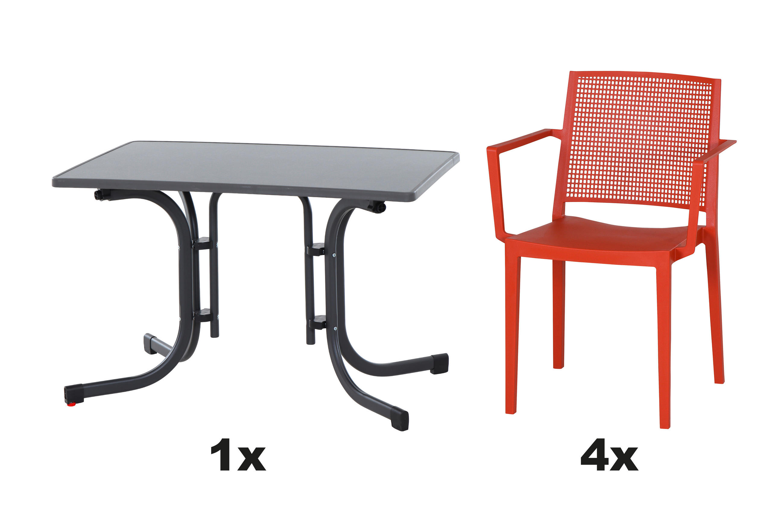 GARTENGARNITUR 5-teilig Stahl  - Anthrazit/Rot, Basics, Kunststoff/Metall (70/80/110cm) - Siena Garden