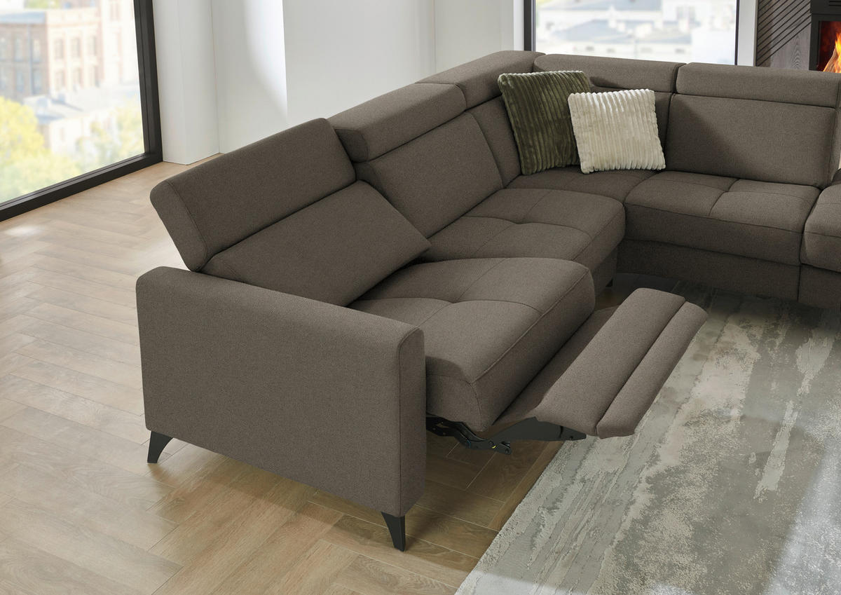 ECKSOFA Beldomo System in Flachgewebe Dunkelbraun  276/214 cm  - Dunkelbraun/Schwarz, KONVENTIONELL, Textil/Metall (276/214cm) - Beldomo System