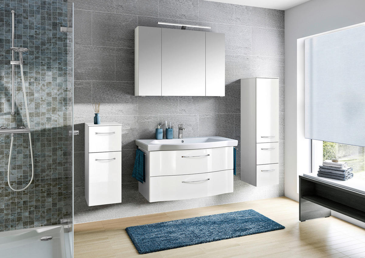 BADEZIMMER 5-teilig  in 158 cm  - Chromfarben/Weiß Hochglanz, KONVENTIONELL, Glas/Keramik (158cm) - Pelipal