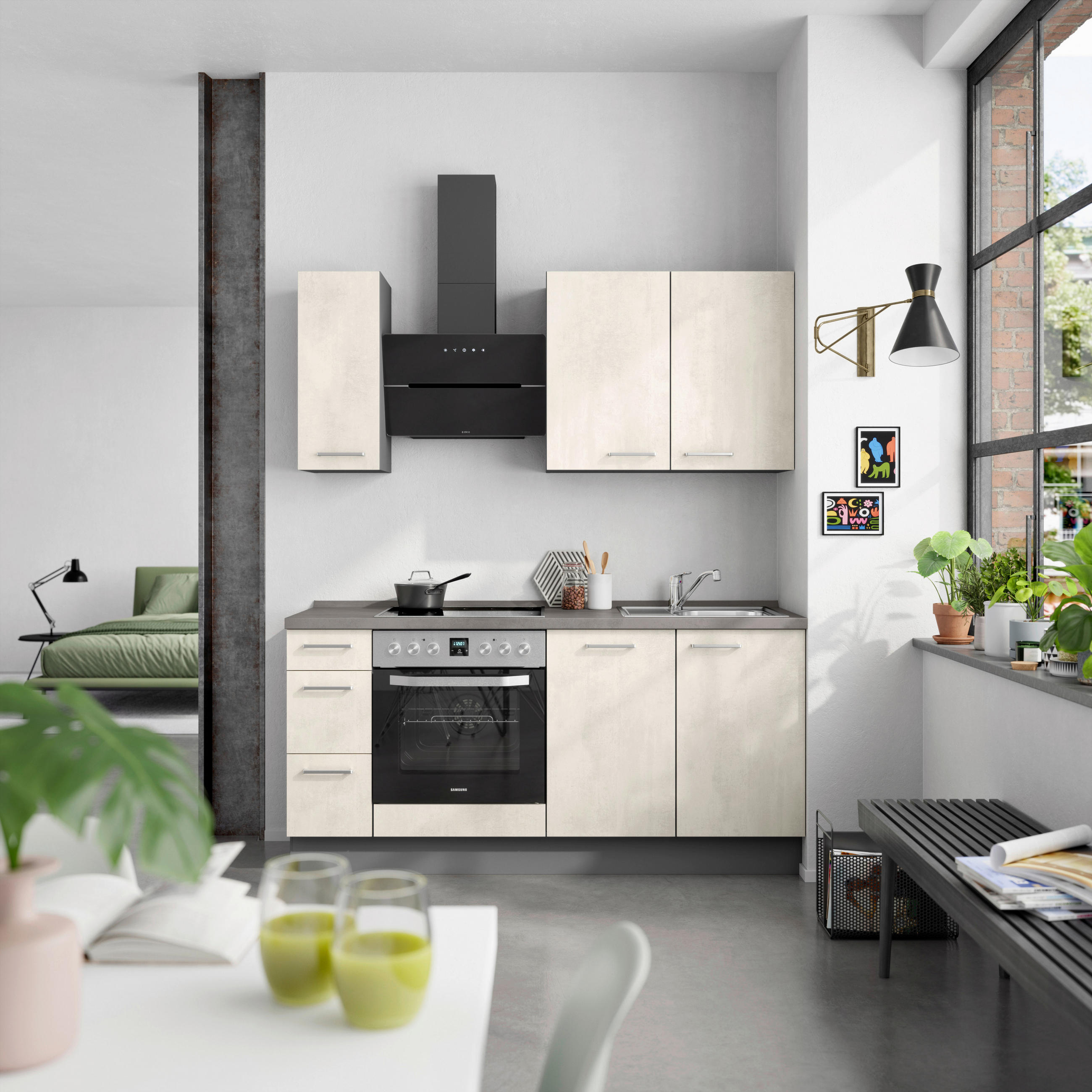 KÜCHENBLOCK Riva 180 cm  in Weiß, Schieferfarben  - Schieferfarben/Edelstahlfarben, MODERN, Holzwerkstoff/Metall (180cm) - Nobilia