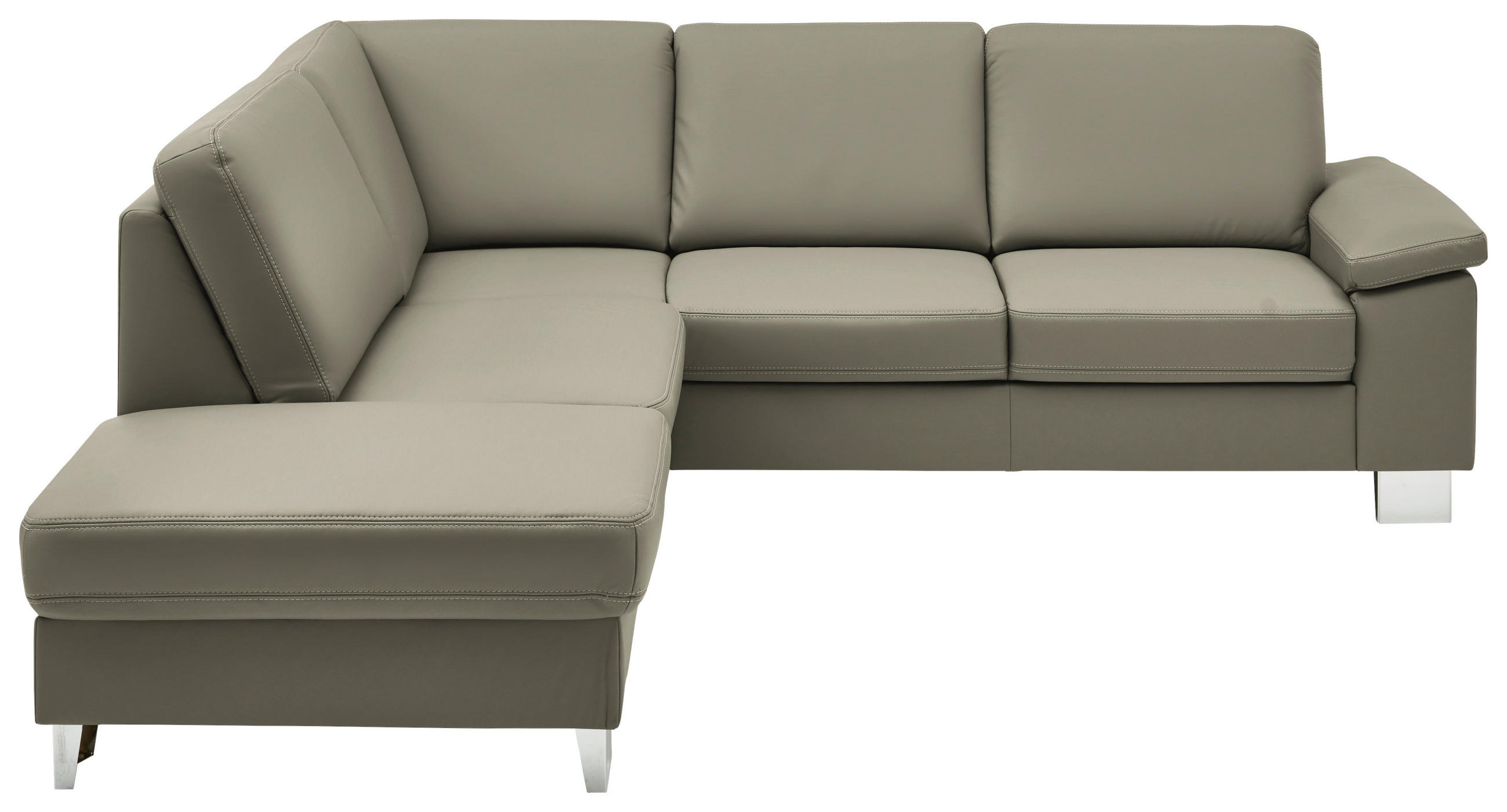 ECKSOFA  in Echtleder Grau  235/248 cm  - Alufarben/Grau, Design, Leder/Metall (235/248cm) - Beldomo Premium