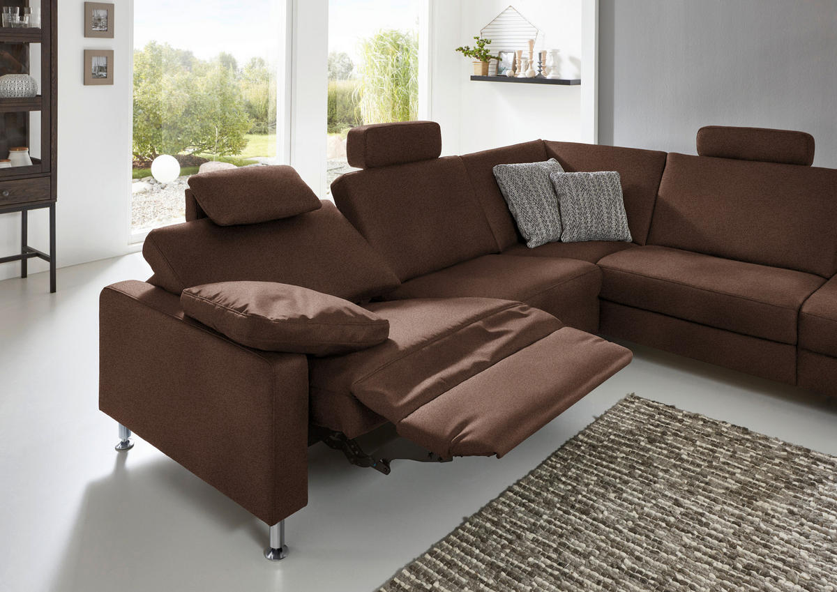 ECKSOFA in Mikrofaser Dunkelbraun  - Dunkelbraun/Alufarben, Design, Textil/Metall (275/242cm) - Dieter Knoll