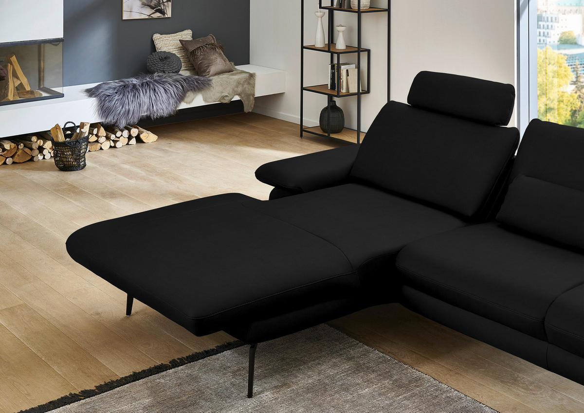 ECKSOFA in Echtleder Schwarz  - Schwarz, Design, Leder/Metall (180/310cm) - Dieter Knoll