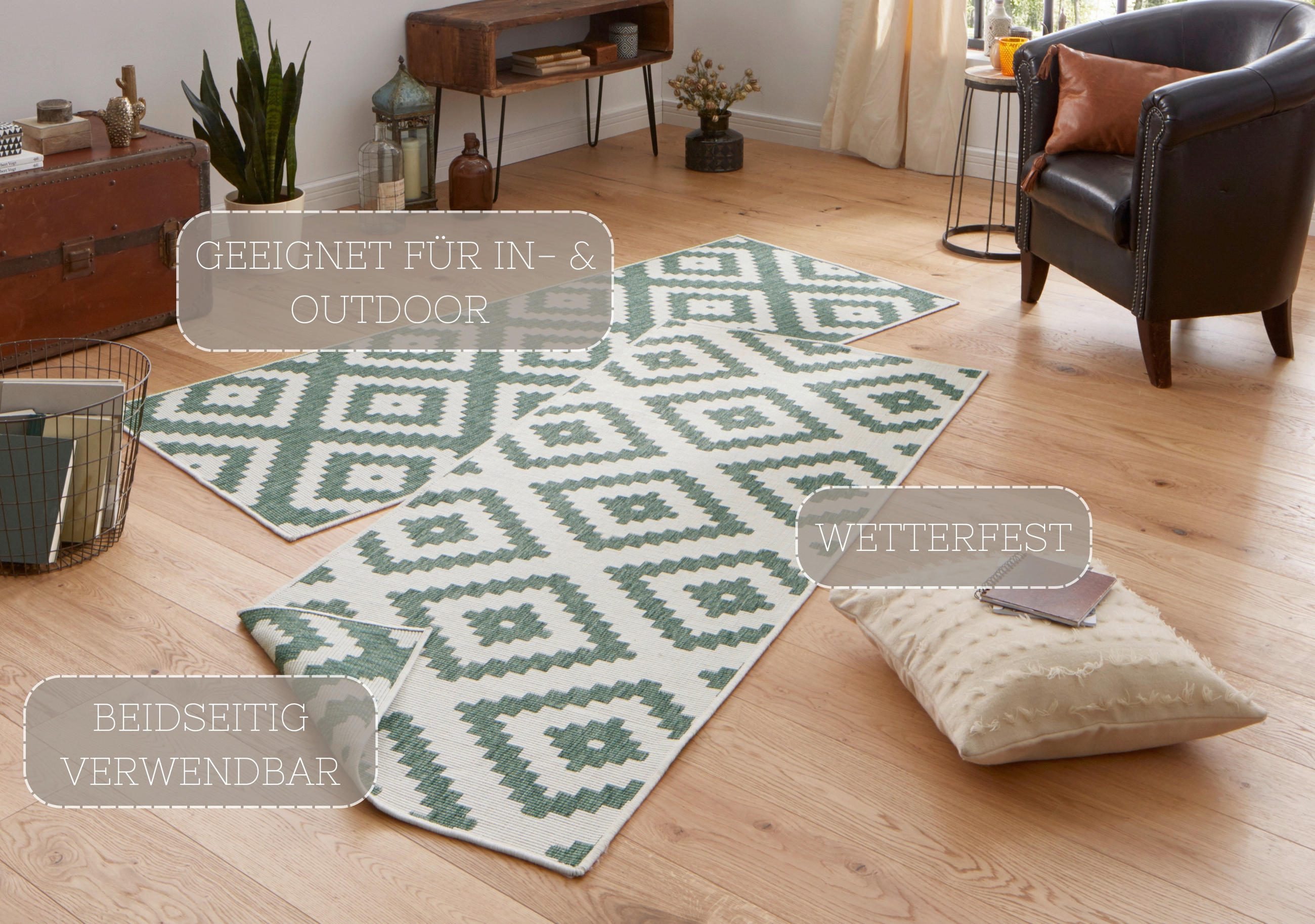 OUTDOORTEPPICH 80/350 cm Twin Grün, Creme  - Creme/Grün, Basics, Kunststoff (80/350cm) - Hanse Home