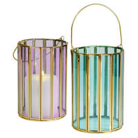 LATERNE - Blau/Dunkelrosa, Design, Glas/Metall (12/18cm)
