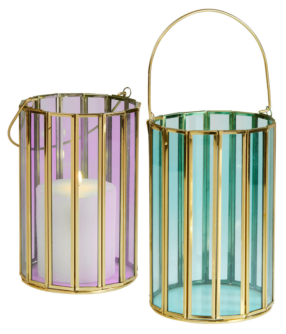 LATERNE - Blau/Dunkelrosa, Design, Glas/Metall (12/18cm)