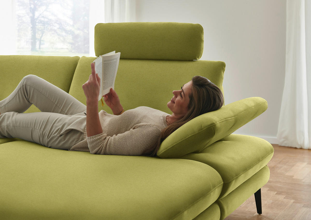 WOHNLANDSCHAFT  in Chenille, Flachgewebe Hellgrün  - Schwarz/Hellgrün, Design, Textil/Metall (208/344/180cm) - Dieter Knoll