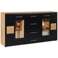 Comodă Cu Uşi 170/93/40 cm  - culoare crom/culoare lemn stejar, Konventionell, sticlă/metal (170/93/40cm) - Hom`in