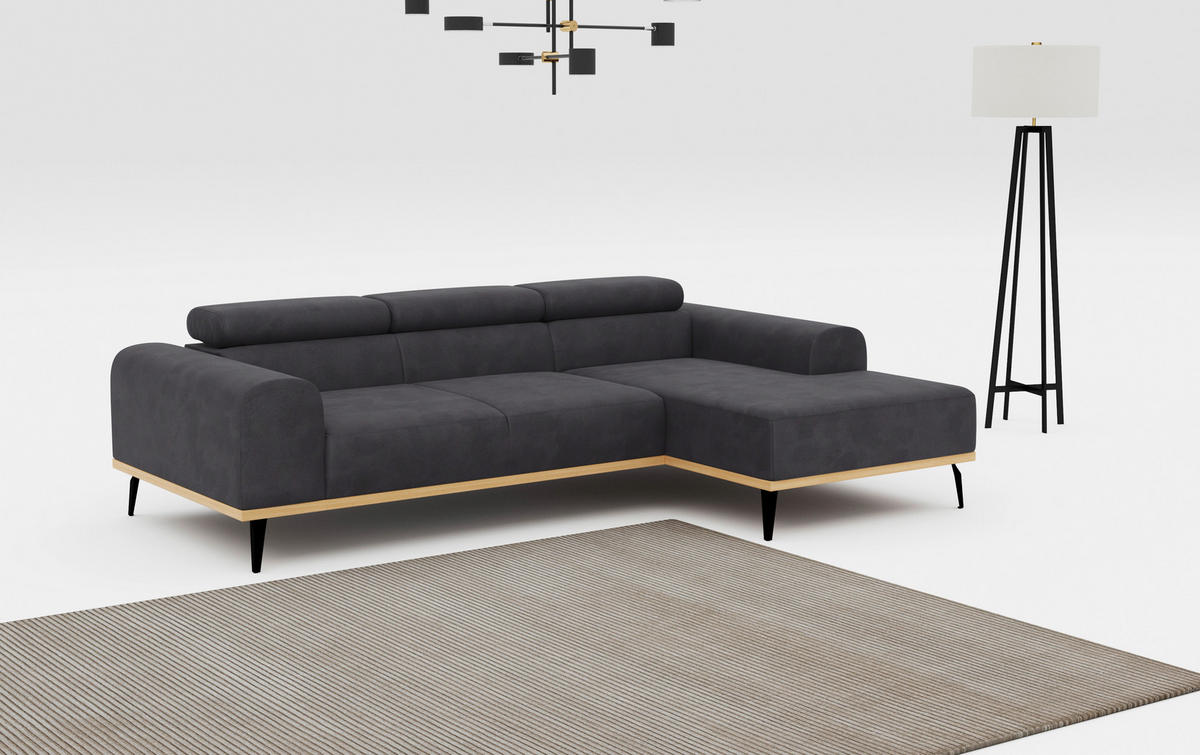 ECKSOFA in Mikrofaser Schwarz  244/157 cm  - Schwarz, KONVENTIONELL, Textil/Metall (244/157cm) - Cotta
