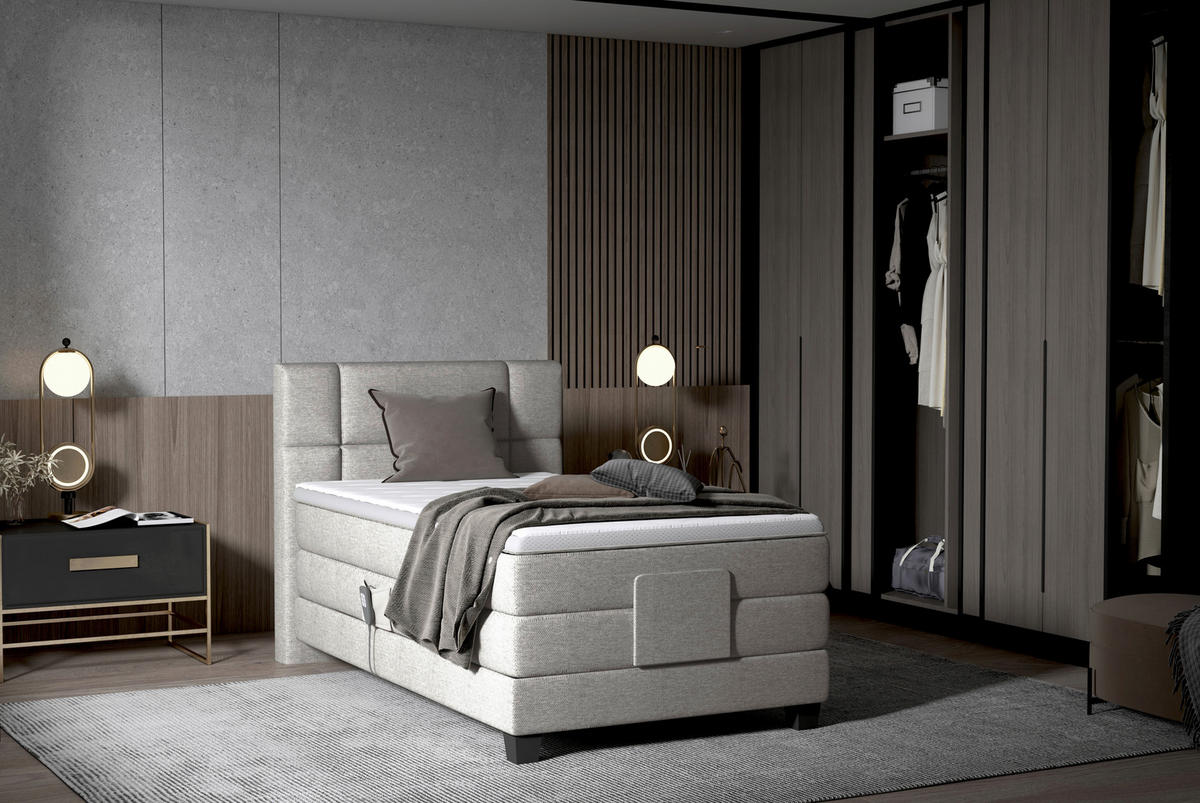 BOXSPRINGBETT 90/200 cm  in Hellgrau  - Hellgrau/Schwarz, KONVENTIONELL, Holz/Kunststoff (90/200cm) - Esposa