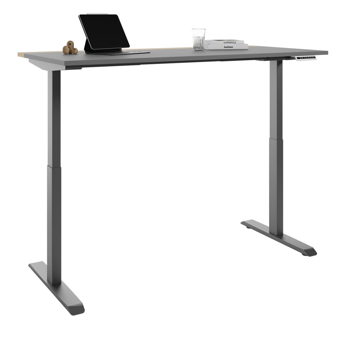 SCHREIBTISCH 160/75/72-122 cm  in Grau, Hickory  - Anthrazit/Grau, MODERN, Holzwerkstoff/Metall (160/75/72-122cm) - Novel