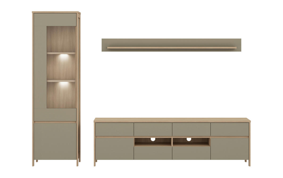 WOHNWAND 3-teilig  in Eukalyptusholzfarben  266/195/39 cm  - Eukalyptusholzfarben/Eichefarben, Design, Holzwerkstoff (266/195/39cm) - MID.YOU