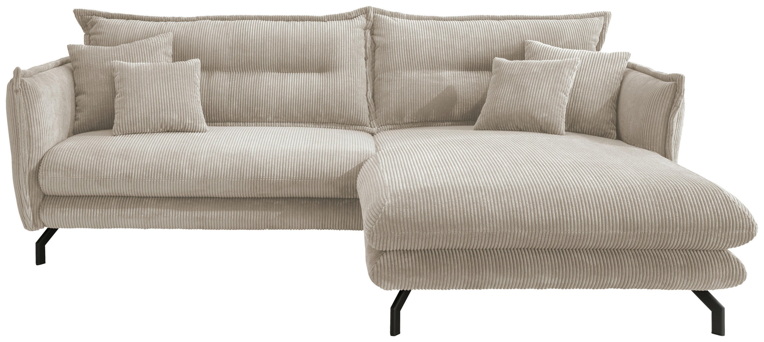 ECKSOFA Beige Cord  - Beige/Schwarz, MODERN, Textil/Metall (255/180cm) - Livetastic