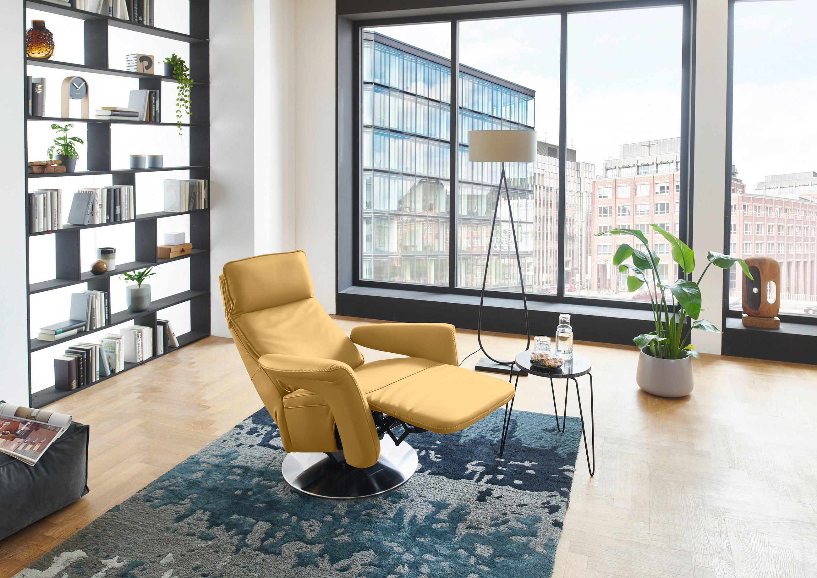 RELAXSESSEL in Leder Gelb  - Edelstahlfarben/Gelb, Design, Leder/Metall (83/112/87-174cm) - Valdera