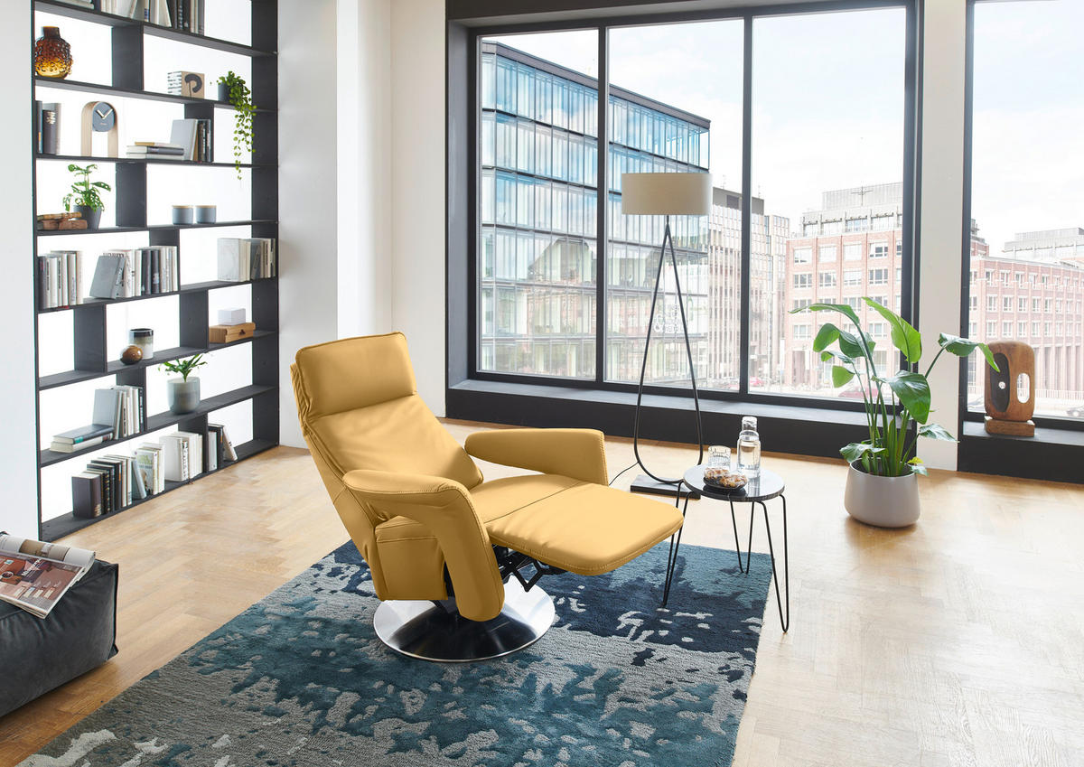 RELAXSESSEL in Leder Gelb  - Edelstahlfarben/Gelb, Design, Leder/Metall (83/112/87-174cm) - Valdera