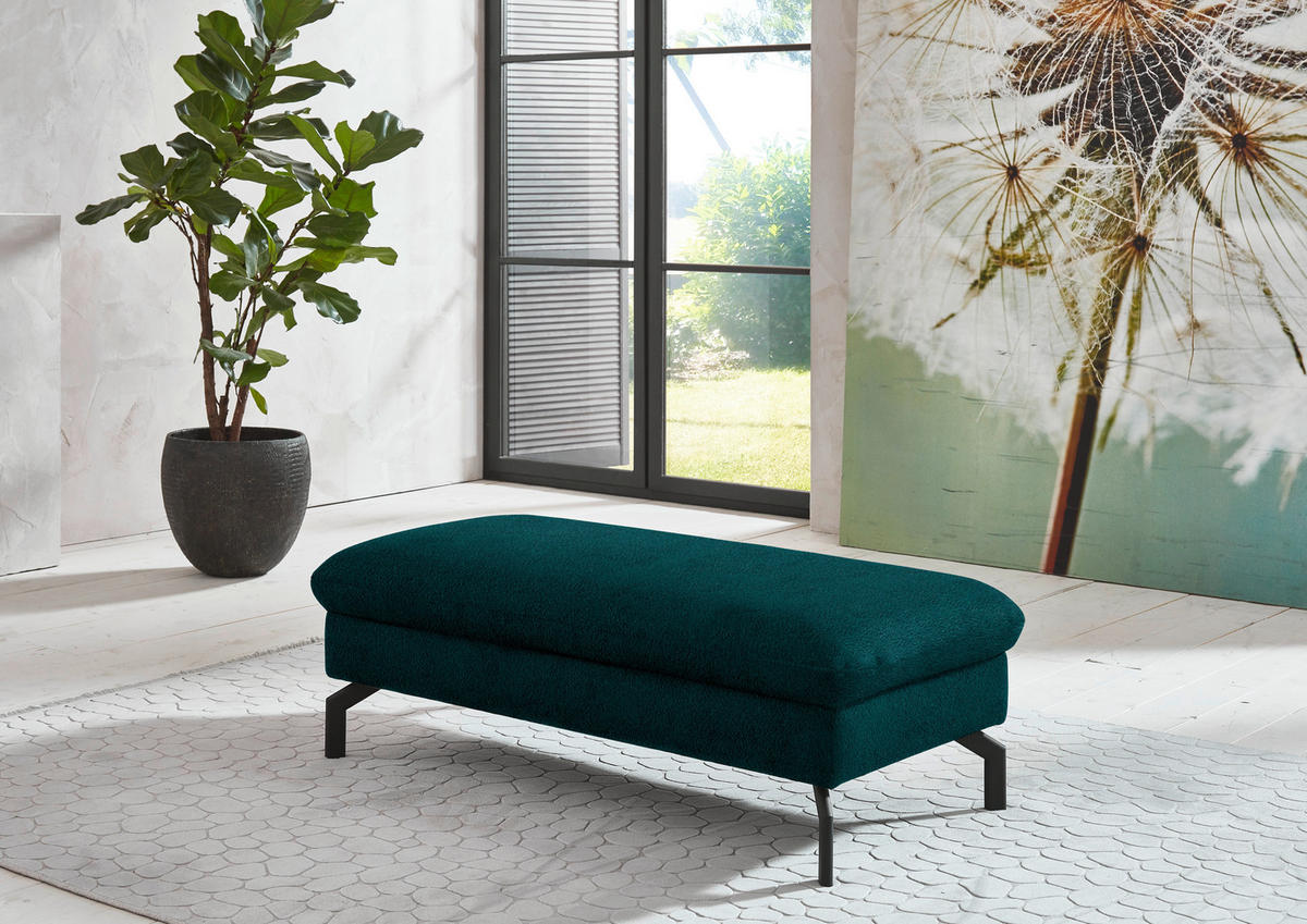 ECKSOFA Velours Petrol  - Petrol/Schwarz, Design, Textil/Metall (179/306cm) - Beldomo System