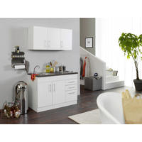 MINIKÜCHE 120 cm   in Weiss  - Chromfarben/Weiss, Modern, Holzwerkstoff/Metall (120cm) - Held