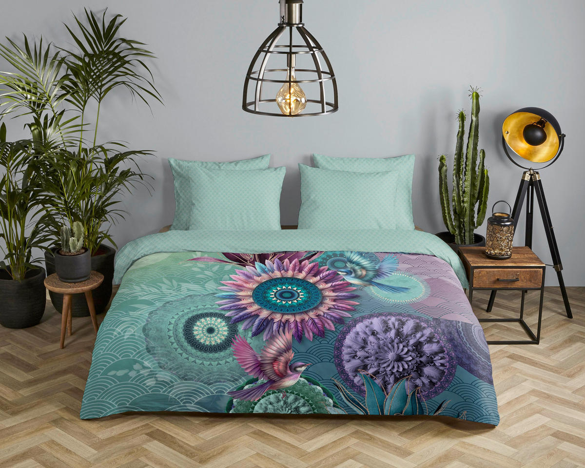 BETTWÄSCHE 2-teilig HIP Satin 140/200 cm  - Violett/Mintgrün, Basics, Textil (140/200cm)