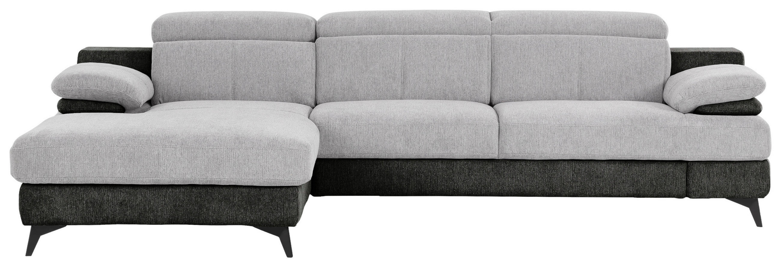 ECKSOFA in Chenille Silberfarben, Graphitfarben - Silberfarben/Schwarz, Design, Textil/Metall (291/80-98/178cm) - Livetastic