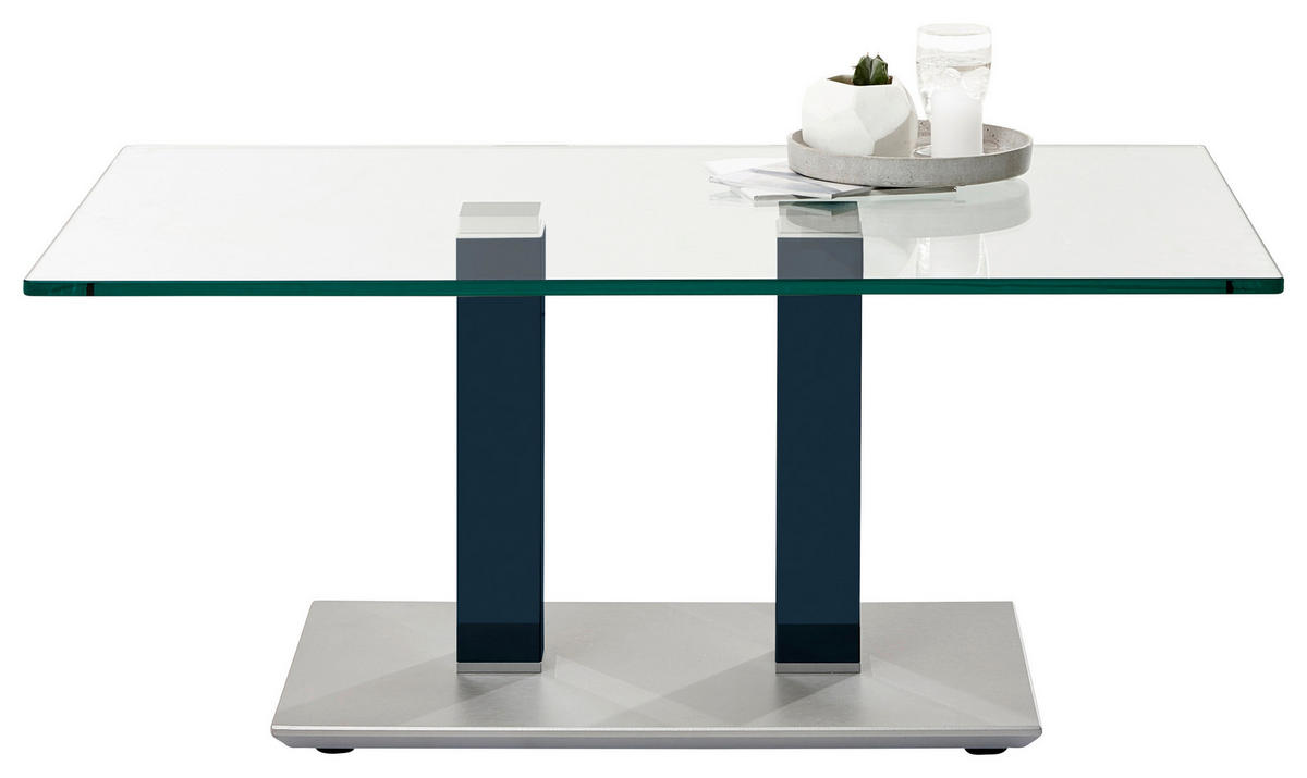 COUCHTISCH Klarglas 110/70/46-65 cm rechteckig Blau, Edelstahlfarben  - Blau/Edelstahlfarben, Design, Glas/Kunststoff (110/70/46-65cm)
