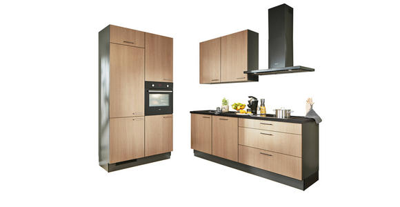 ECKKÜCHE 120/220 cm in Graphitfarben, Schwarz, Eichefarben - Chromfarben/Eichefarben, Design, Holzwerkstoff/Metall (120/220cm) - Xora