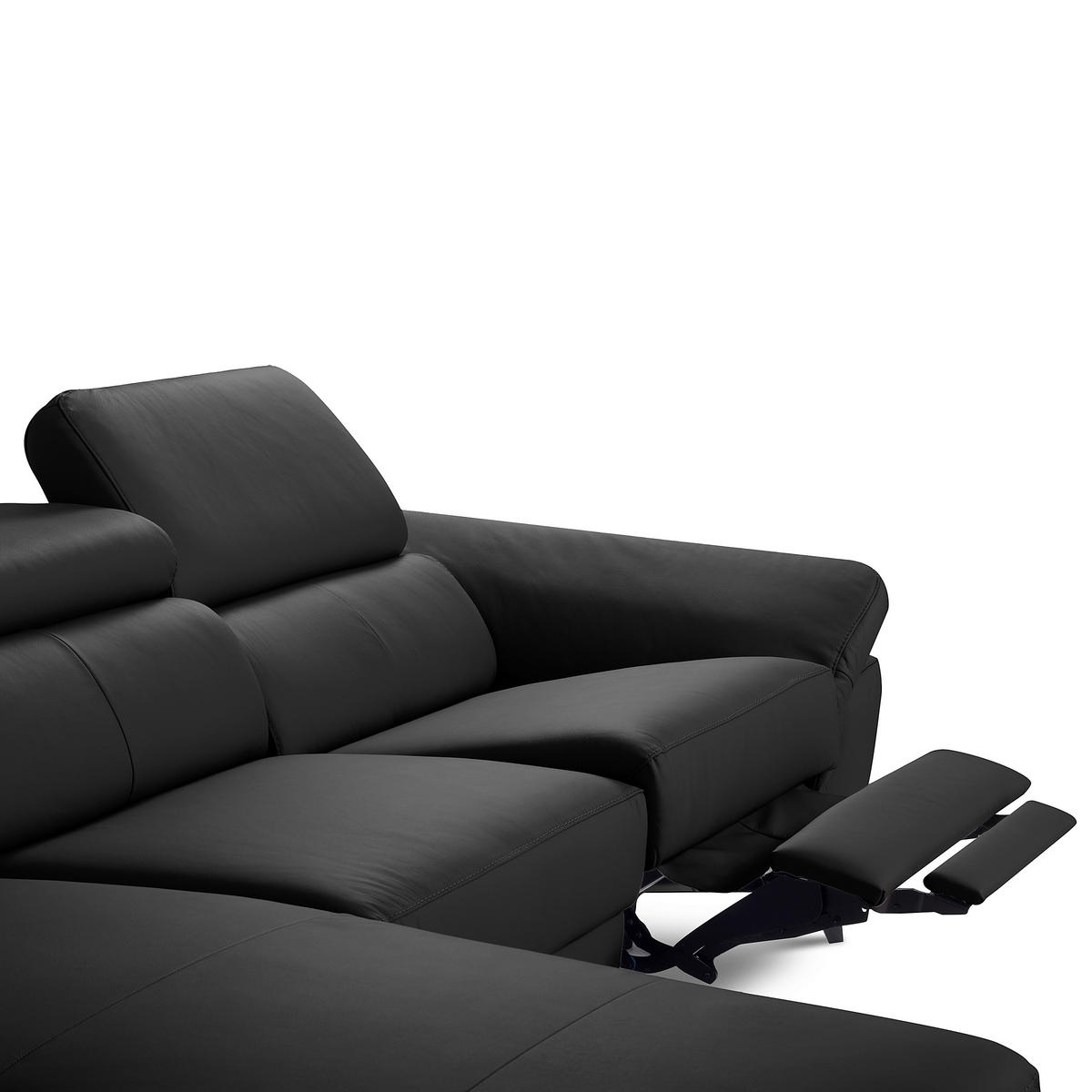 ECKSOFA SONO Schwarz Echtleder Lederlook Bettkasten, Armteilverstellung, Kopfteilverstellung  - Chromfarben/Schwarz, Design, Leder/Textil (252/179cm) - Livetastic