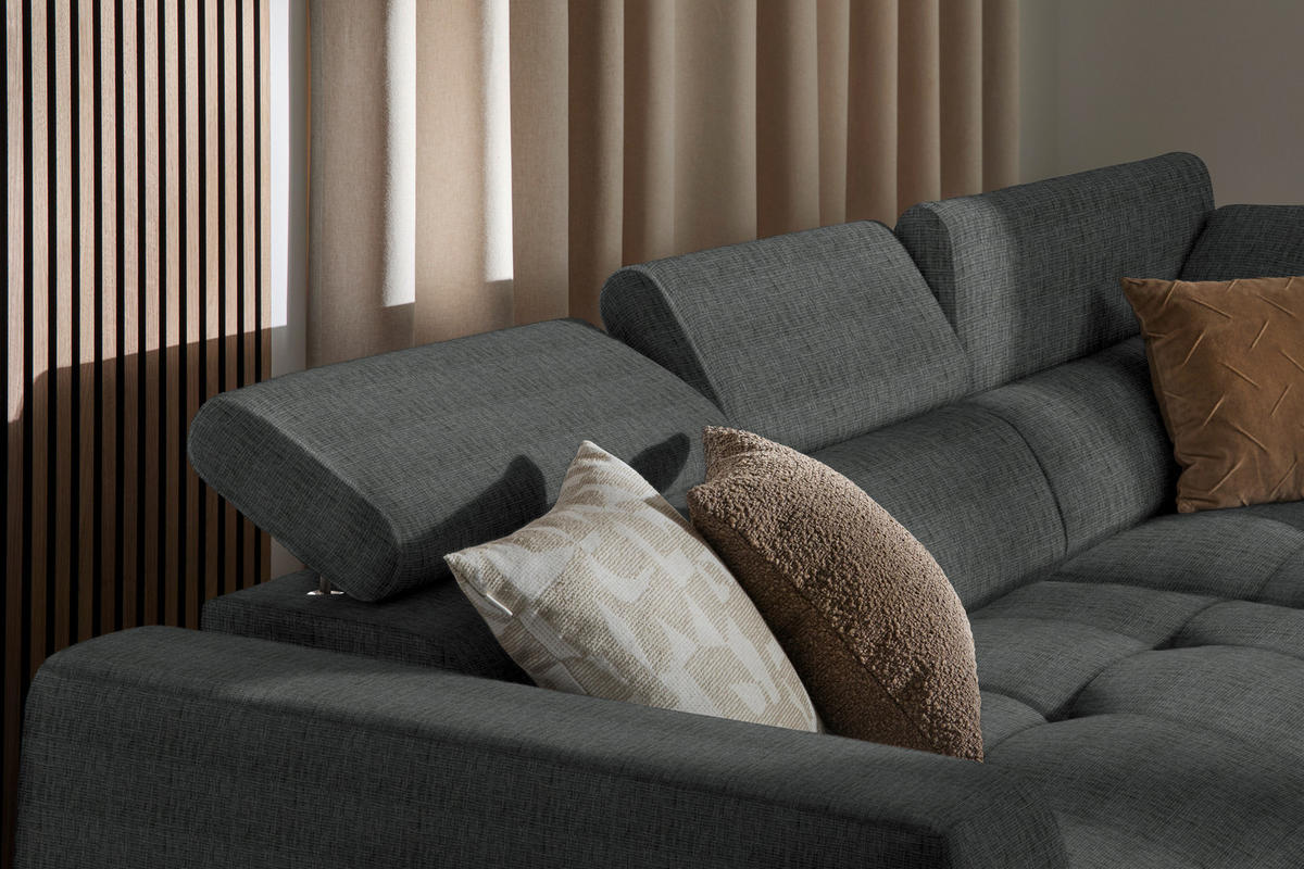ECKSOFA in Chenille Dunkelgrau  284/205 cm  - Dunkelgrau/Schwarz, Design, Kunststoff/Textil (284/205cm) - Xora