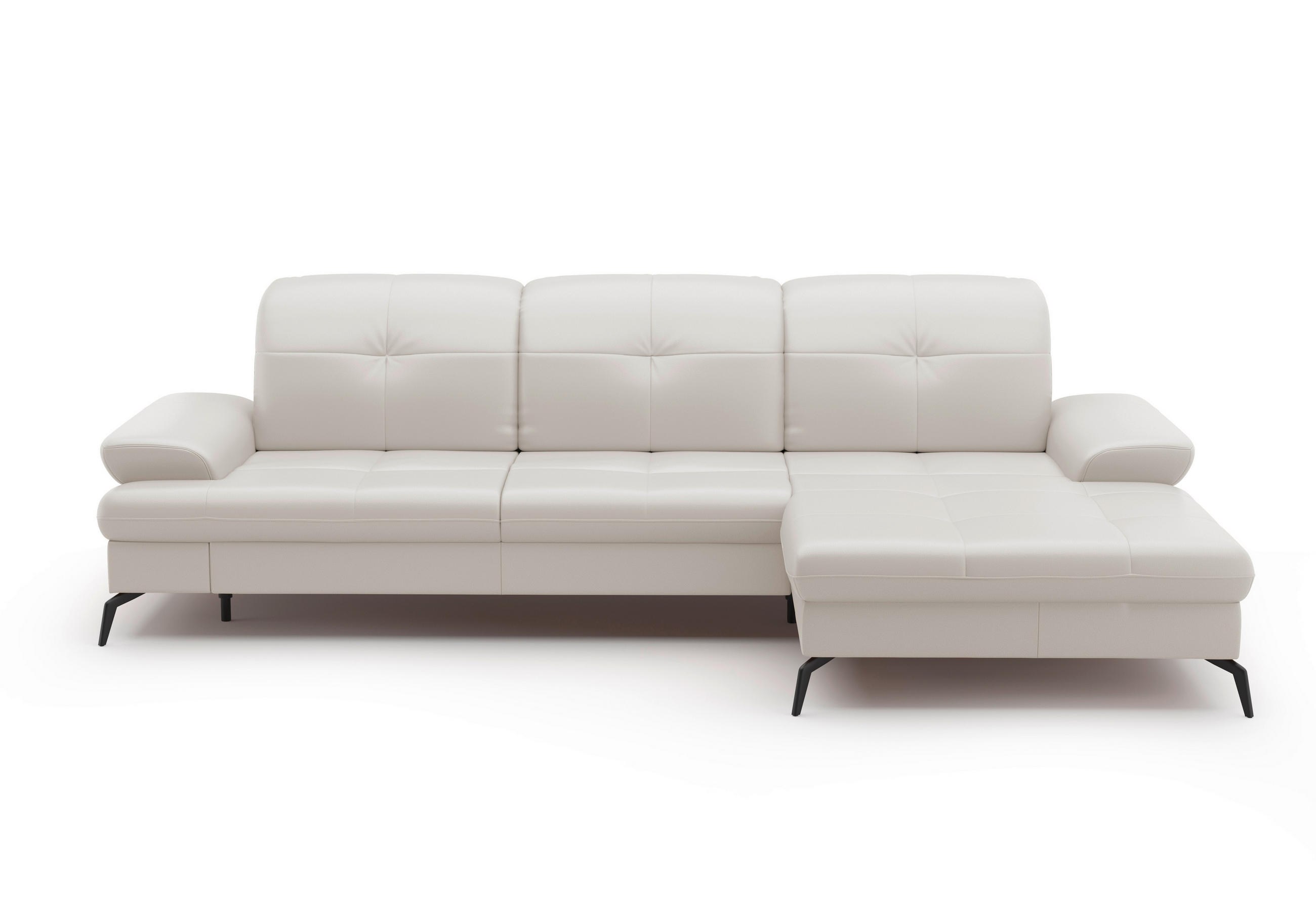 ECKSOFA in Echtleder Weiss  - Weiss/Schwarz, Konventionell, Leder/Metall (279/185cm) - Sit & More