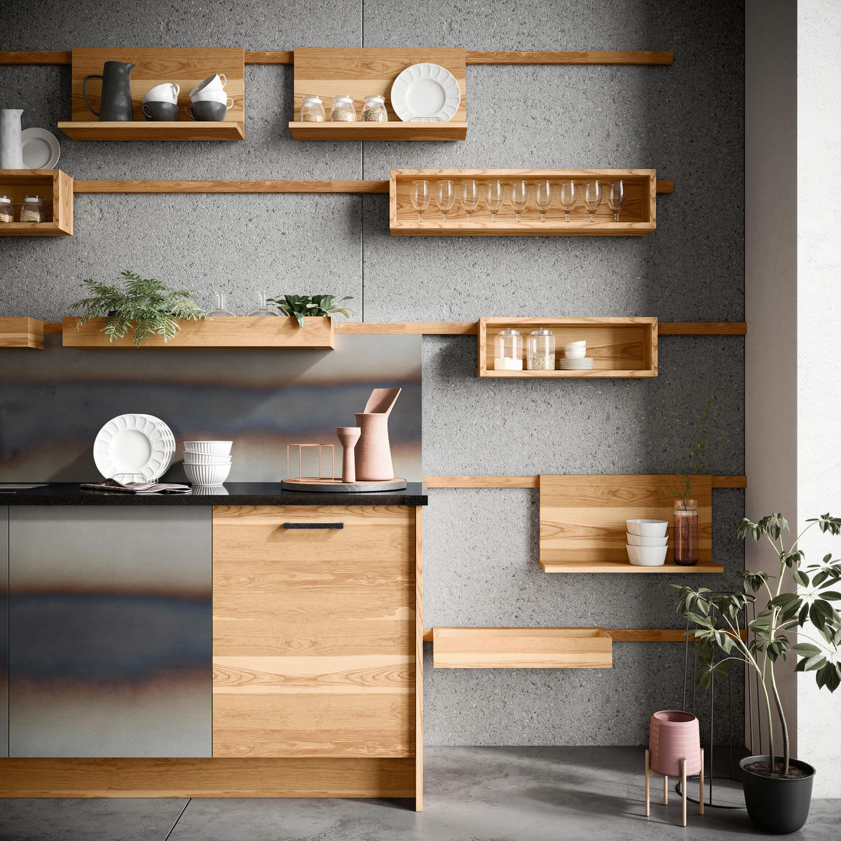 EINBAUKÜCHE CUBE  - Basics, Holz - OSTER