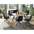 SITZBANK 160/87/64 cm Webstoff Schwarz, Eichefarben Eiche massiv Metall  - Eichefarben/Schwarz, Design, Holz/Textil (160/87/64cm) - Voleo