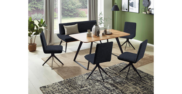SITZBANK 160/87/64 cm Webstoff Schwarz, Eichefarben Eiche massiv Metall  - Eichefarben/Schwarz, Design, Holz/Textil (160/87/64cm) - Voleo