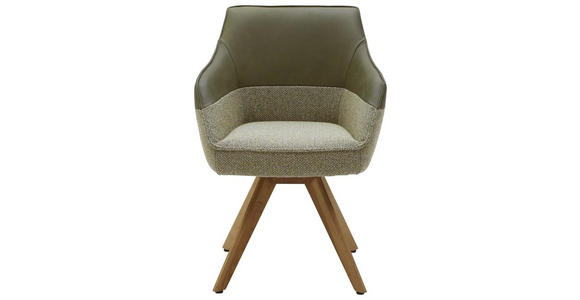 ARMLEHNSTUHL in Flachgewebe Echtleder naturbelassen - Eichefarben/Beige, Design, Leder/Holz (62/85/67cm) - Ambiente