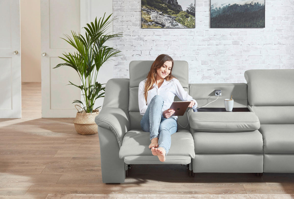 ECKSOFA  in Echtleder Silberfarben  324/260 cm  - Chromfarben/Silberfarben, KONVENTIONELL, Leder/Kunststoff (324/260cm) - Cantus
