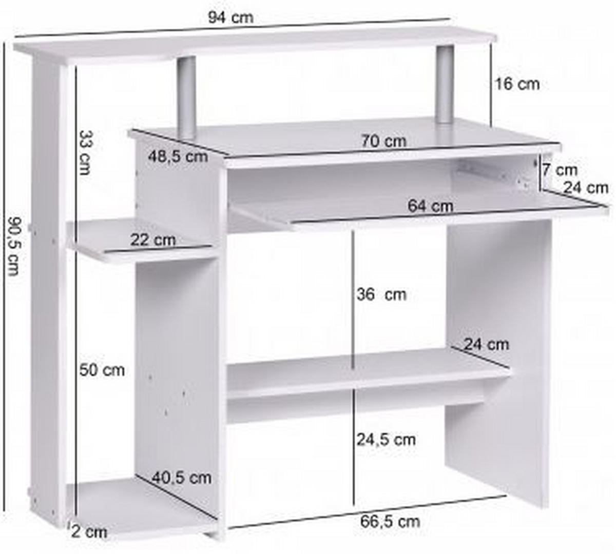 PC STŮL, bílá, 94/48,5/90,5 cm - bílá, Konvenční, kompozitní dřevo (94/48,5/90,5cm) - MID.YOU