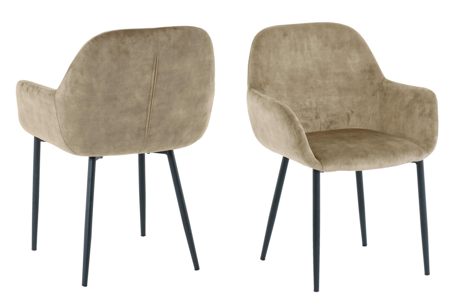 ARMLEHNSTUHL-SET 2 Stück  in Samt  - Beige/Schwarz, MODERN, Textil/Metall (60/84/57,5cm) - MID.YOU