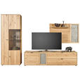 WOHNWAND in Wildeiche 322,4/205,5/45,2 cm - Wildeiche/Schwarz, Natur, Glas/Holz (322,4/205,5/45,2cm) - Valnatura