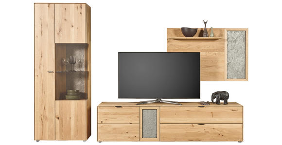 WOHNWAND in Wildeiche 322,4/205,5/45,2 cm - Wildeiche/Schwarz, Natur, Glas/Holz (322,4/205,5/45,2cm) - Valnatura