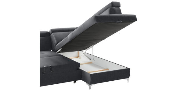 ECKSOFA  in Samt Grau, Dunkelgrau  - Chromfarben/Dunkelgrau, KONVENTIONELL, Textil/Metall (271/206cm) - Carryhome