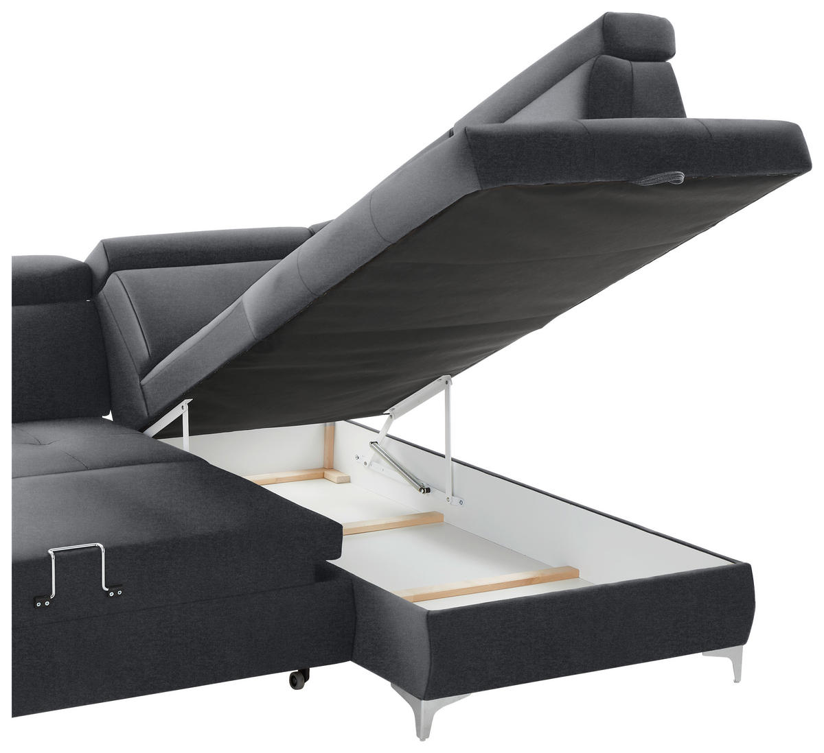 ECKSOFA Dunkelgrau, Grau Samt  - Chromfarben/Dunkelgrau, KONVENTIONELL, Textil/Metall (271/206cm) - Carryhome