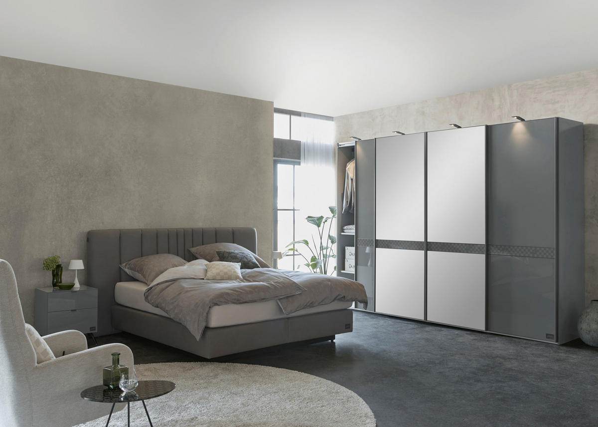 SCHWEBETÜRENSCHRANK  in Dunkelgrau  - Schieferfarben/Dunkelgrau, Design, Glas/Holzwerkstoff (330/236/67cm) - Joop!