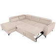 ECKSOFA Creme Velours Bettkasten, Schlaffunktion, Rücken echt, Kopfteilverstellung, Liegefläche im Originalstoff  - Creme/Schwarz, KONVENTIONELL, Textil/Metall (217/255cm) - Carryhome