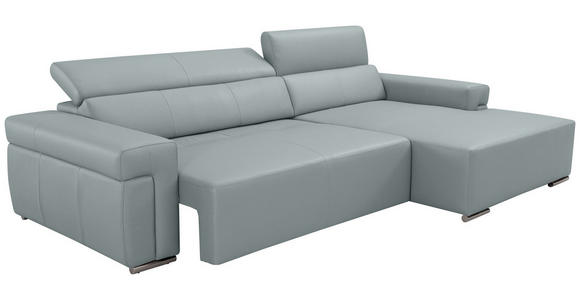 ECKSOFA DUA in Echtleder Hellgrau  293/170 cm  - Chromfarben/Hellgrau, Design, Leder/Metall (293/170cm) - Novel