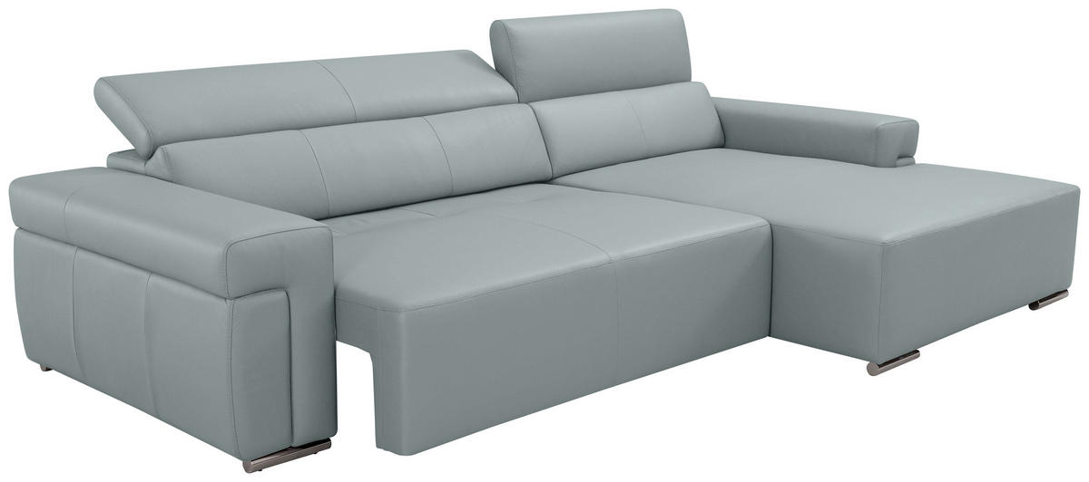 Ecksofa inkl. Funktion DUA Hellgrau Echtleder  - Chromfarben/Hellgrau, Design, Leder/Metall (293/170cm) - Novel