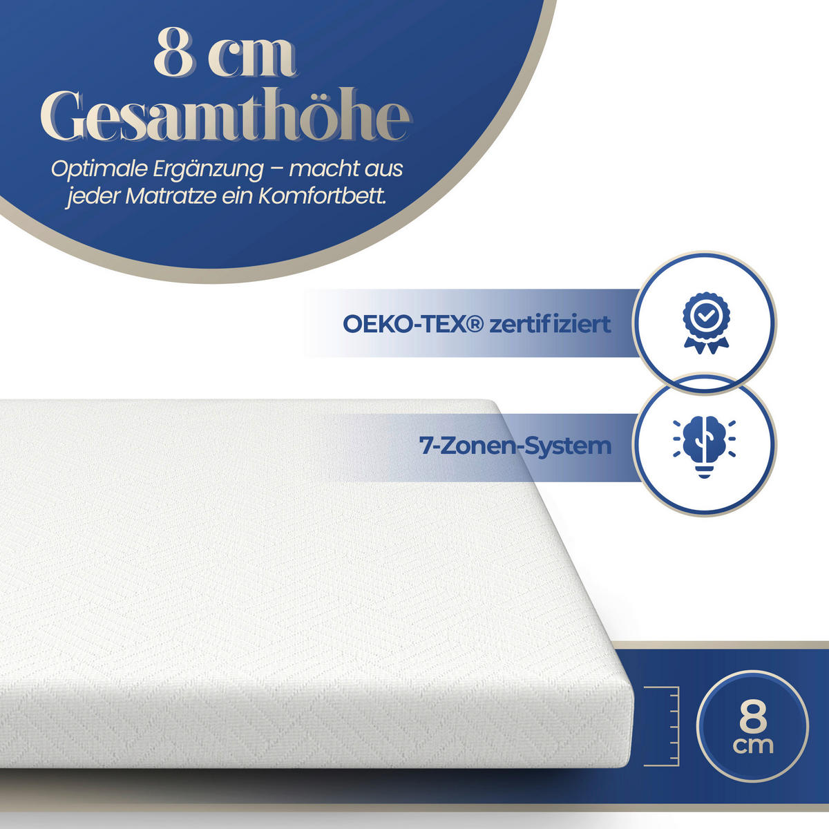 TOPPER 160/200 cm Höhe ca. 7 cm  - Weiß, Basics, Textil (160/200cm) - Chameo