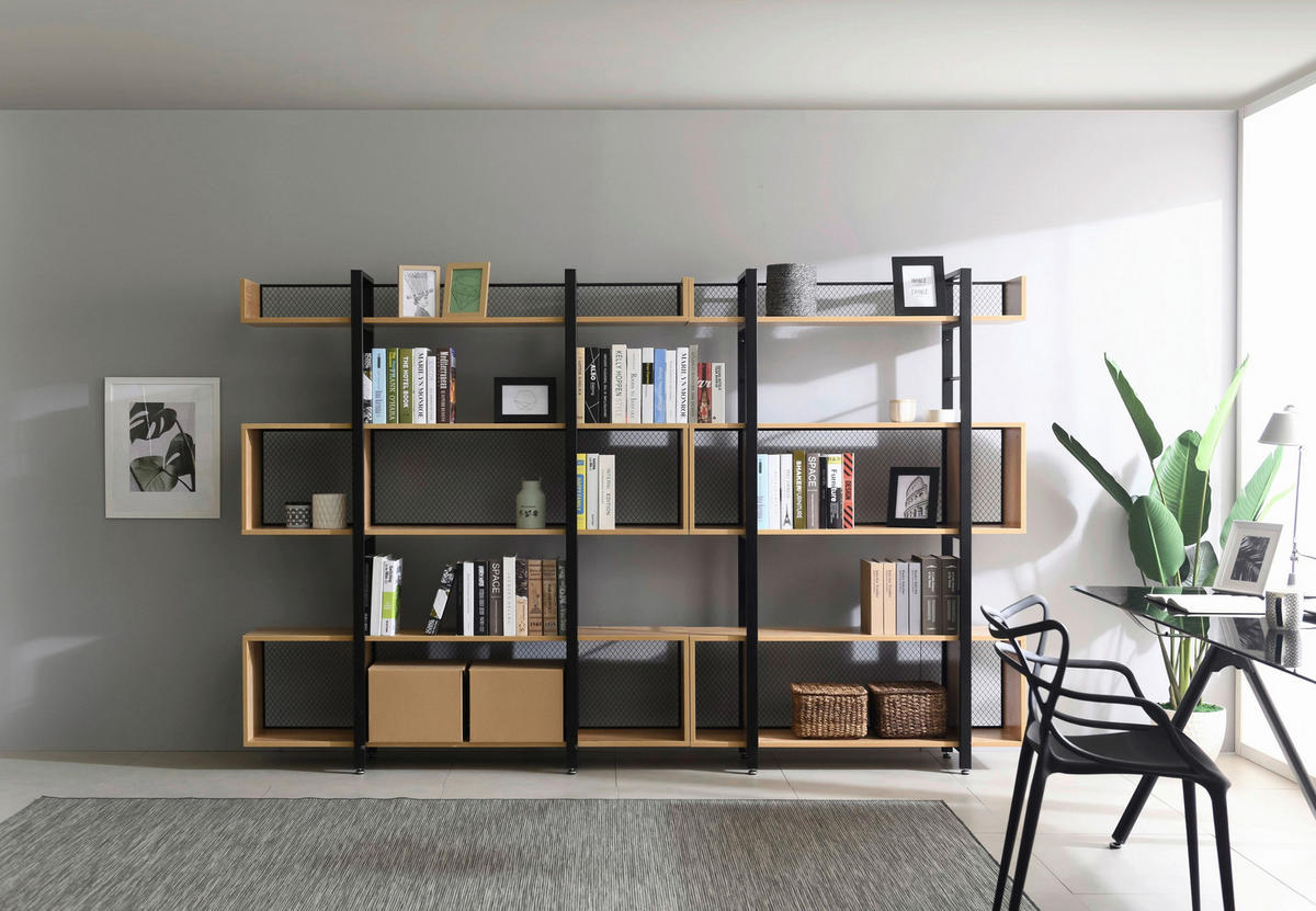 REGAL  120/180/30 cm Naturfarben, Schwarz  - Schwarz/Naturfarben, Design, Holzwerkstoff/Metall (120/180/30cm) - Livetastic