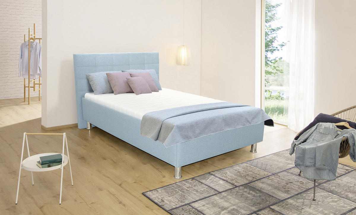 POLSTERBETT 120/200 cm,  in Blau,  - Chromfarben/Blau, Basics, Textil/Metall (120/200cm) - Xora