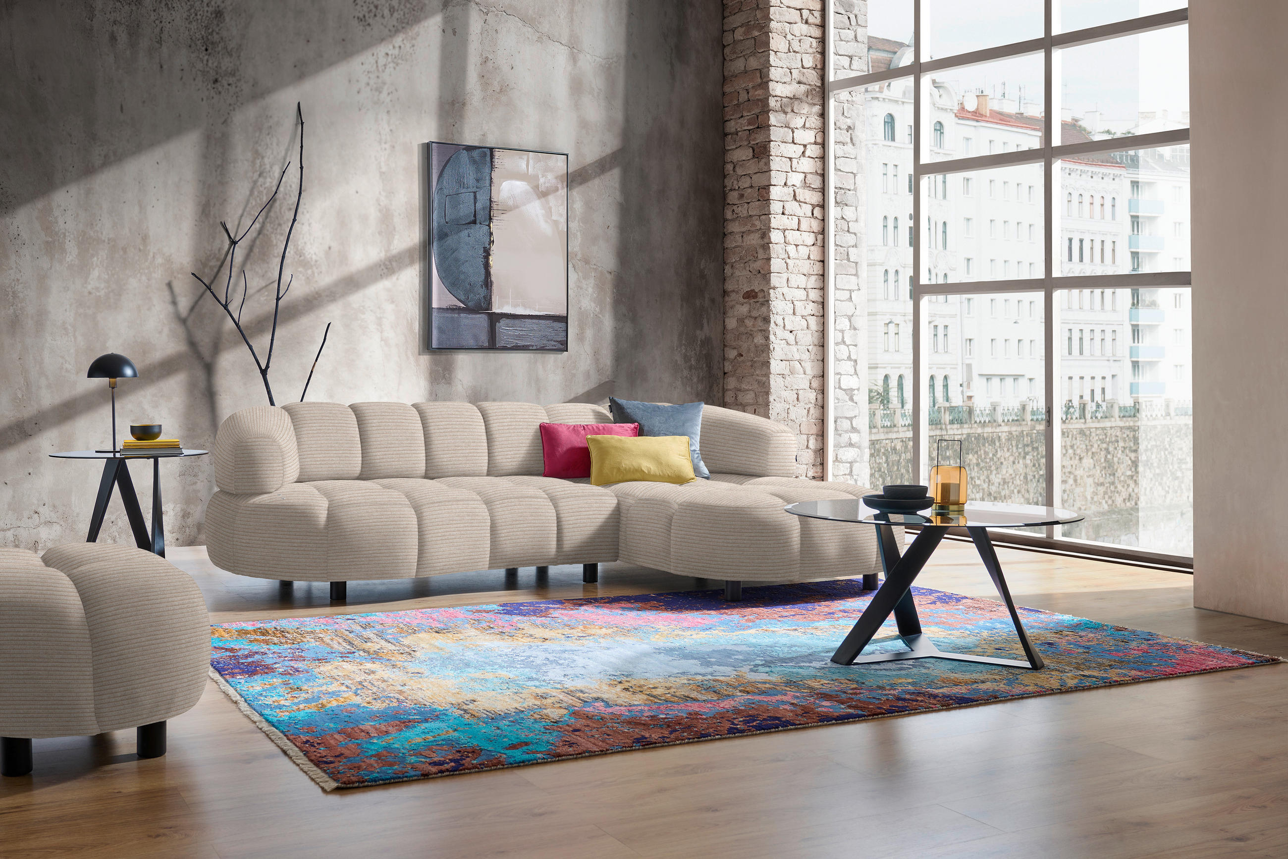 ECKSOFA in Cord, Velours Beige  - Beige/Schwarz, Design, Holz/Textil (284/183cm) - Welnova