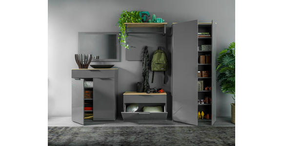 GARDEROBENSCHRANK Galaverna  in 83,1/187,2/35,1 cm  - Grau Hochglanz/Anthrazit, Design, Holzwerkstoff (83,1/187,2/35,1cm) - Carryhome