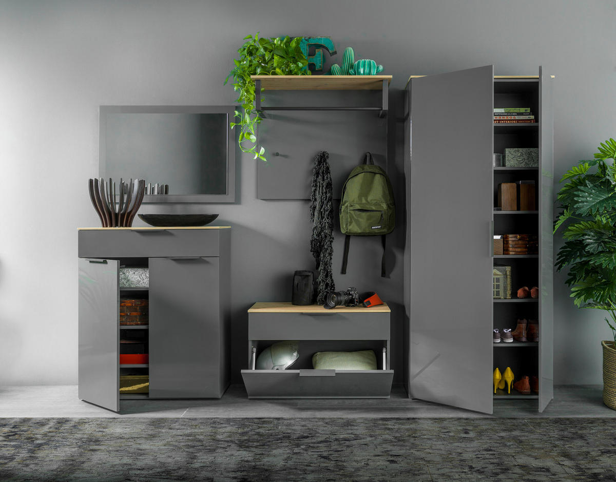 GARDEROBENSCHRANK Galaverna  in 83,1/187,2/35,1 cm  - Grau Hochglanz/Anthrazit, Design, Holzwerkstoff (83,1/187,2/35,1cm) - Carryhome